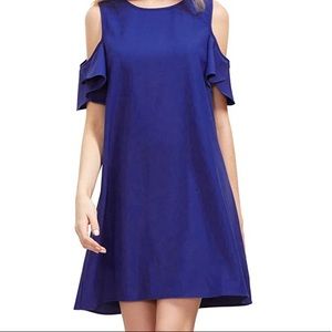 Women's Cold Shoulder Ruffle Sleeves Shift Dress